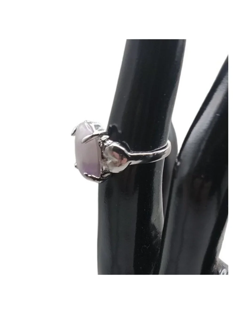 Purple Moonstone Ring Silver Plated Ladies Size 5.5 Heart Side Accents Vintage - Picture 4 of 16
